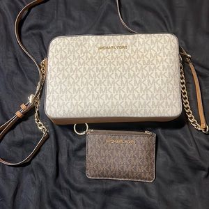 Micheal kors tan and white crossbody and matching wallet